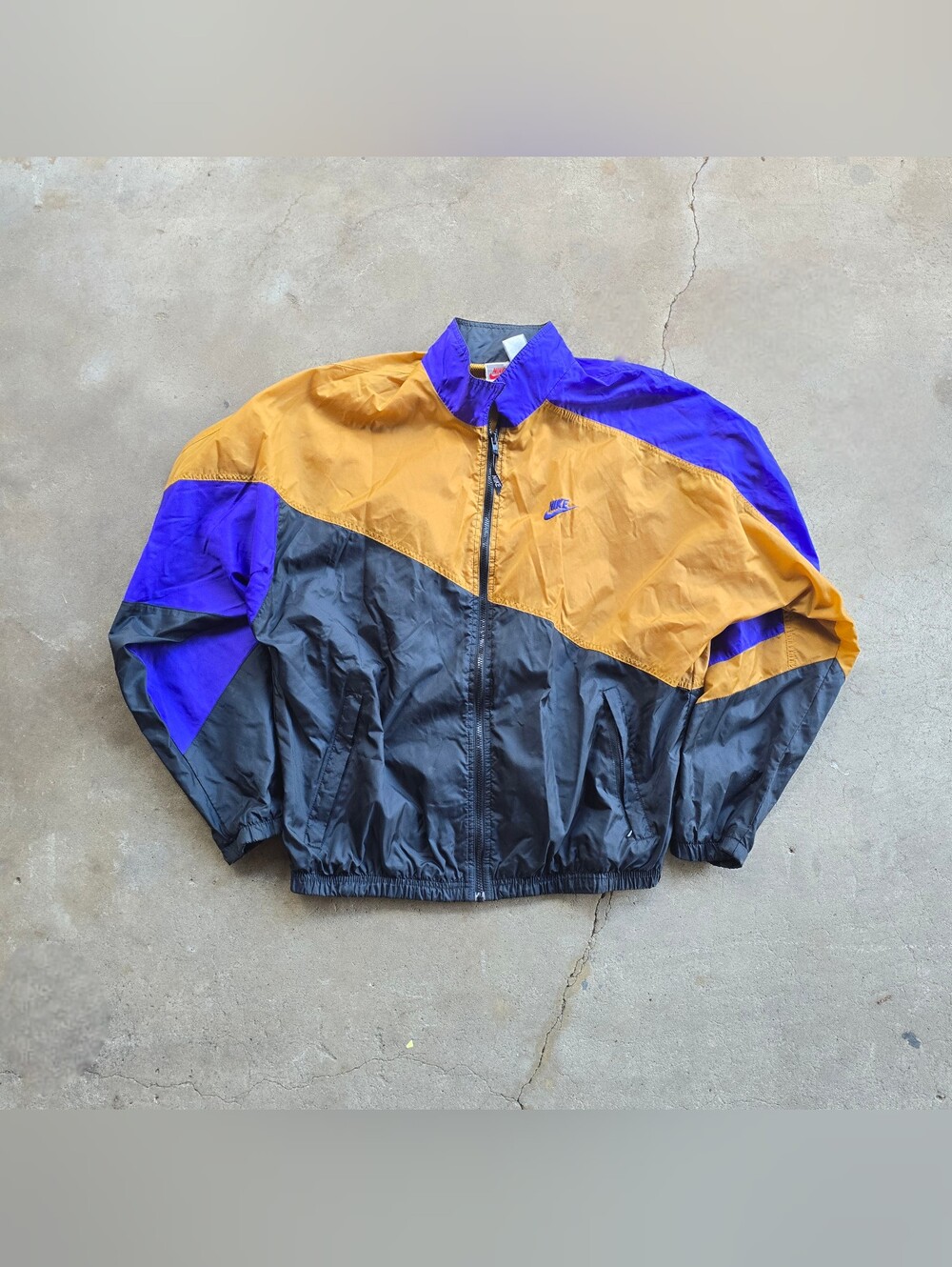 Vintage Nike Men's Purple Gold Black Color Block Windbreaker Track Jacket 90s